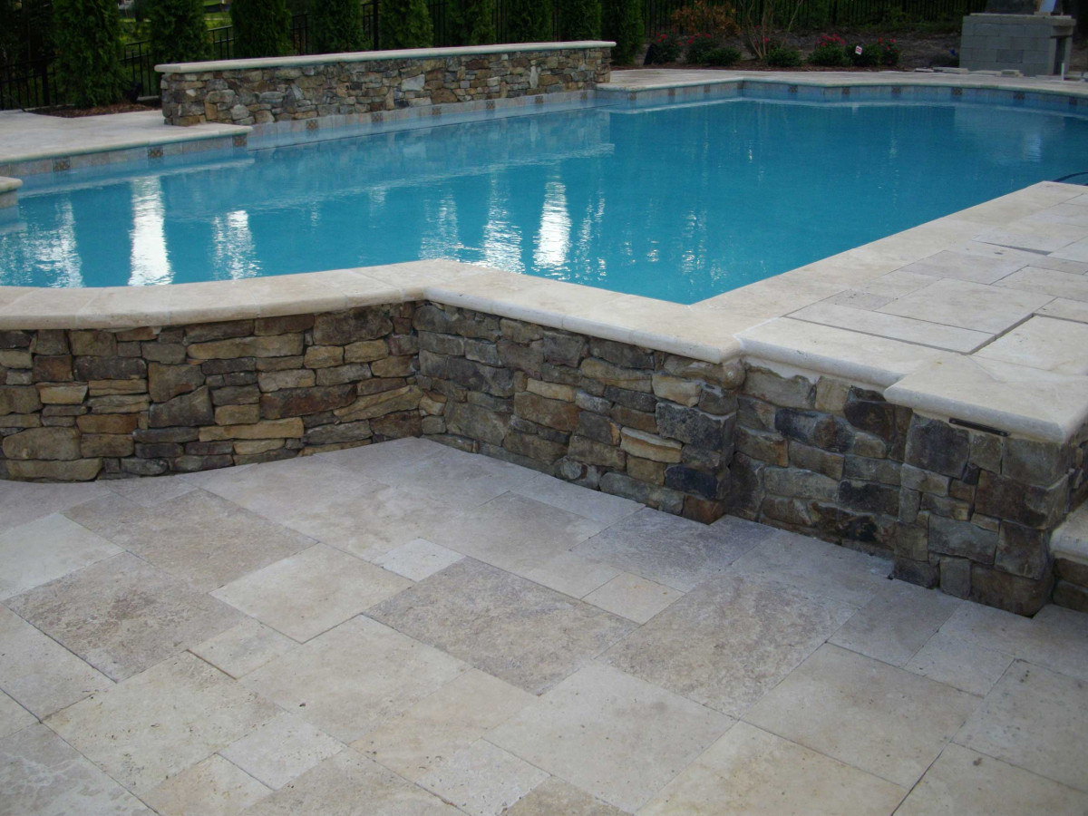 12x24 Ivory Swirl Tumbled Travertine Pool Coping 2 Inch