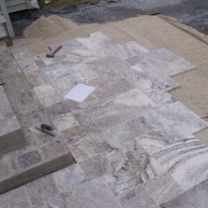 silver travertine install